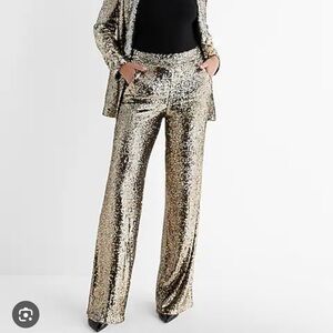 Express Gold Sequin Wide Leg Pants